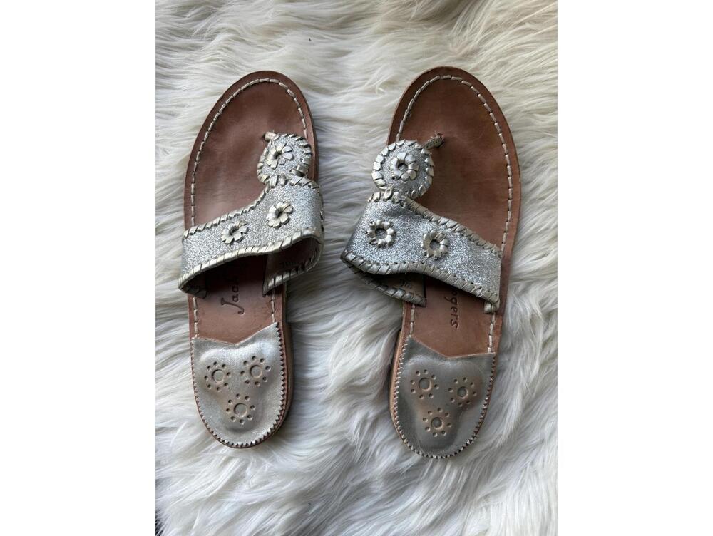 Jack Rogers Silver Glitter Leather Sandals Size 7